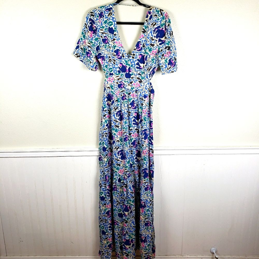 Ba&sh NWT Retro Abstract Open Back V-Neck Short Sleeve OVA Maxi Dress Medium